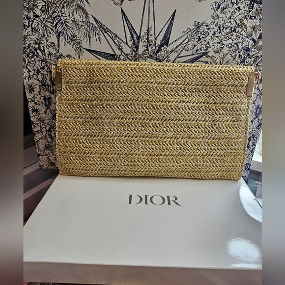 Christian Dior Novelty Clutch Pouch 2023 Summer Rattan Raffia 100% New - Picture 3 of 5